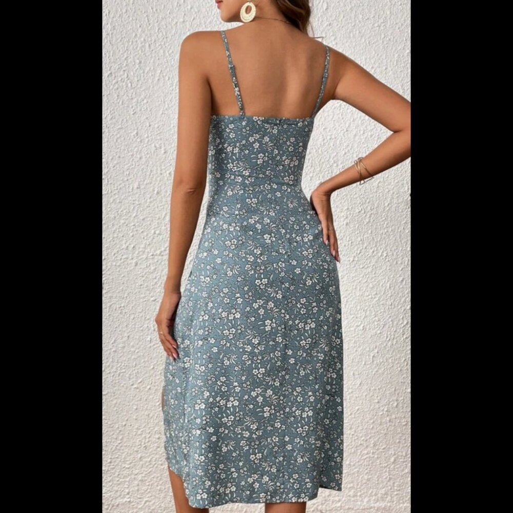 Boho floral cami midi dress fitted bust blue - Picture 2 of 2